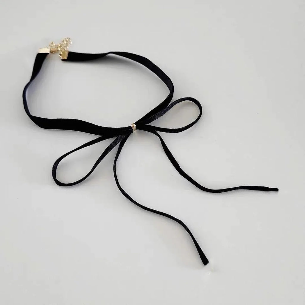 Gothic Bows Pendant Necklace Adjustable Velvet Rope Choker EMO