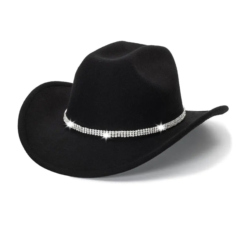 Classic Western Cowboy Hat – Unisex Cowgirl & Cowboy Hat with Sparkly Rhinestone Buckle Belt