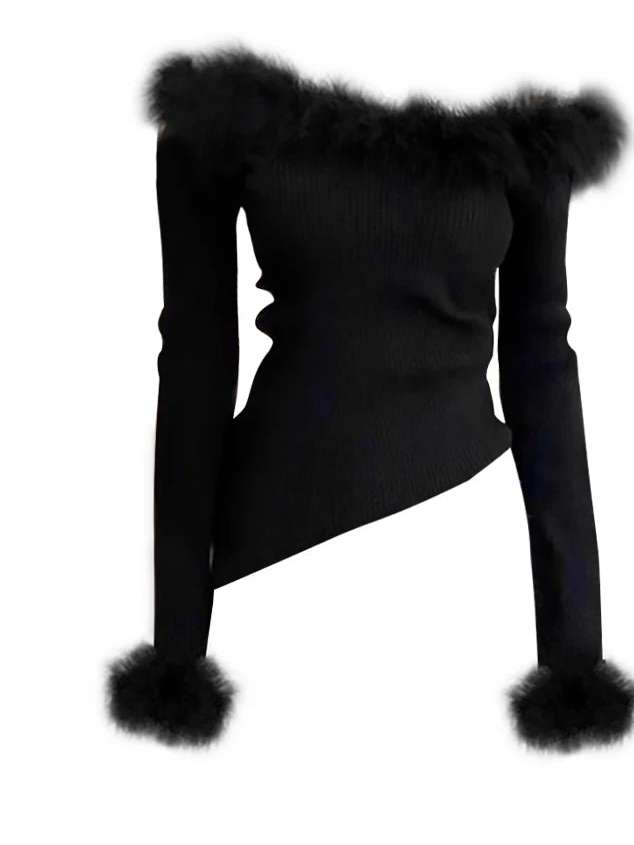 Dark & Chic Black Gothic Tee 🖤 Vintage Aesthetic Long Sleeve Asymmetrical Top, Emo Oversized Style ✨ #GothicFashion
