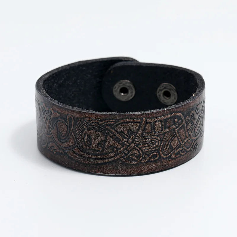 Retro Embossed Totem Cowhide Leather Wristband