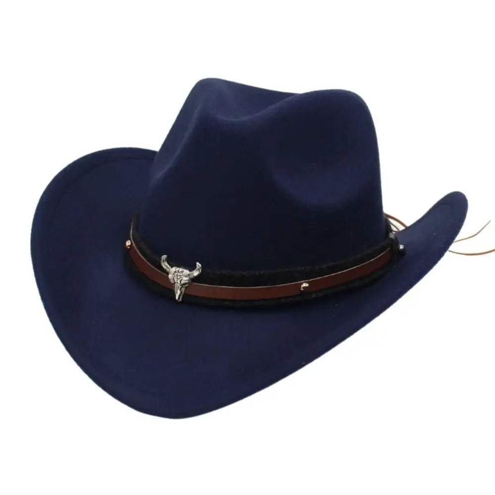 Western Cowboy Hat – Men’s Jazz Knight Felt Hat with Skull-Shaped Decoration, Ethnic Grassland Sombrero Style