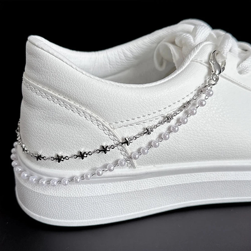 Metal Pearl Chain Canvas Shoes Buckles Charms For Trainers,shoes,boots And Crocs Gold Silver Detachable