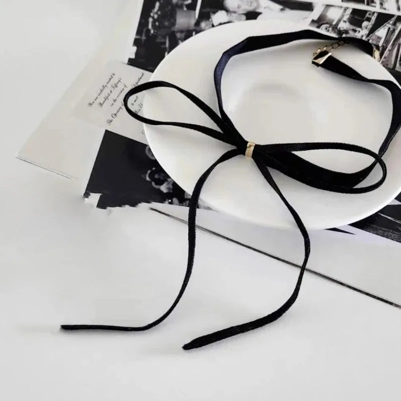 Gothic Bows Pendant Necklace Adjustable Velvet Rope Choker EMO