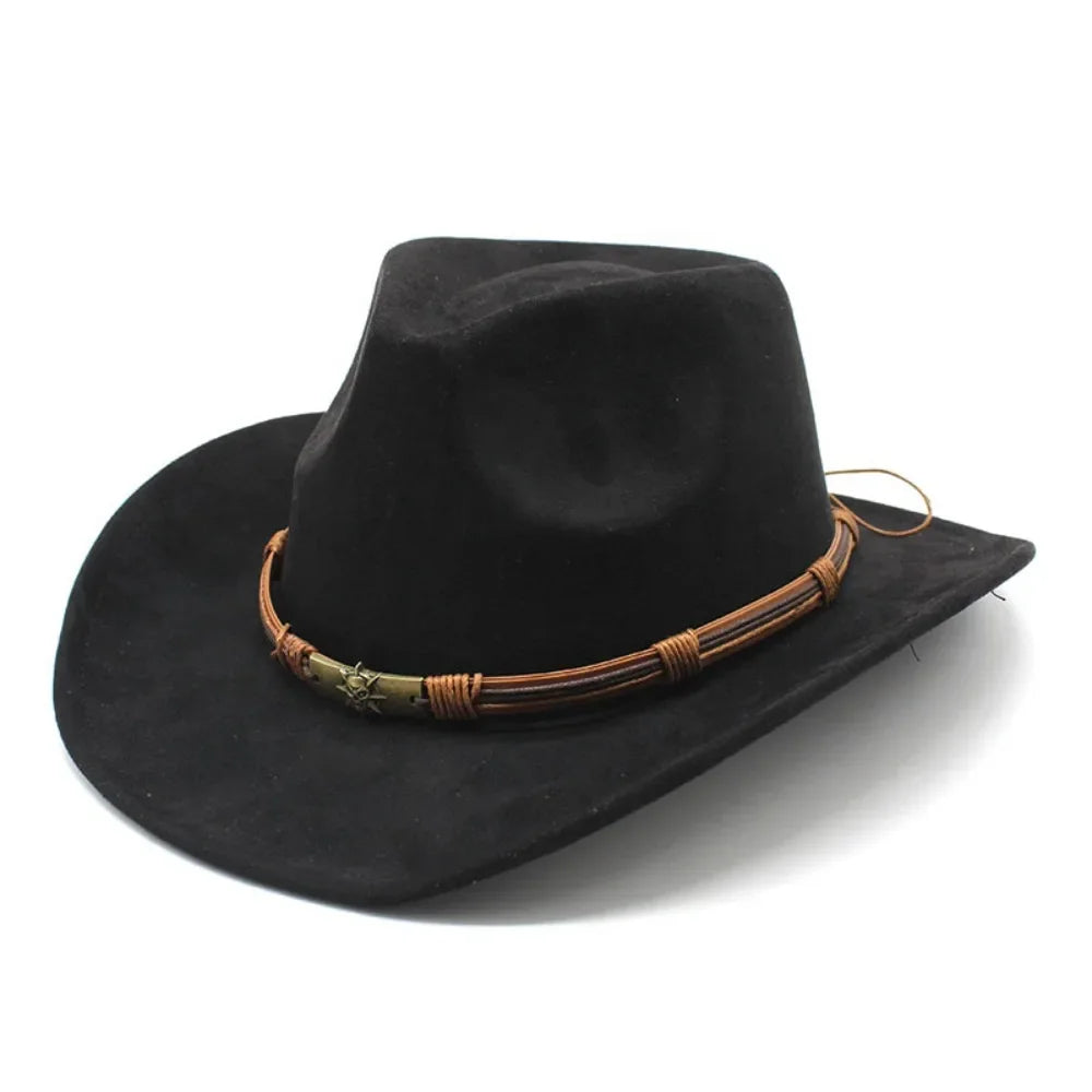 Western Cowboy Hat – Men’s Jazz Knight Felt Hat with Skull-Shaped Decoration, Ethnic Grassland Sombrero Style