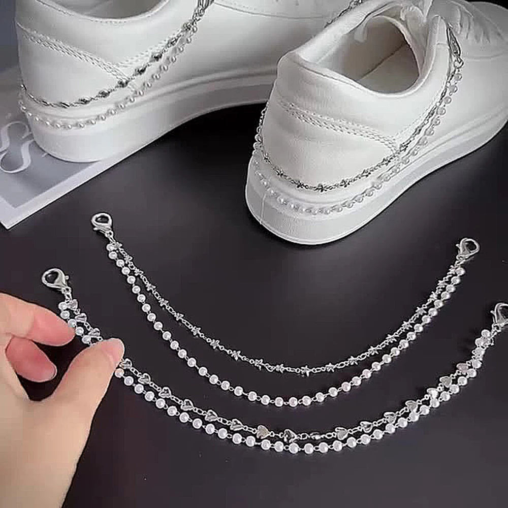 Metal Pearl Chain Canvas Shoes Buckles Charms For Trainers,shoes,boots And Crocs Gold Silver Detachable