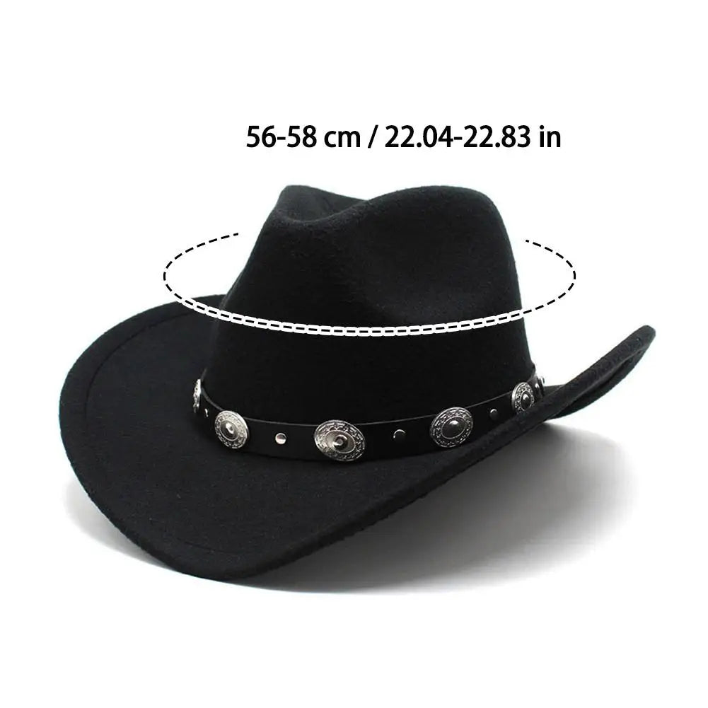 Women’s Western Cowboy Hat – Studded Pinched Cowgirl Fedora with Wide Brim and Belt Buckle