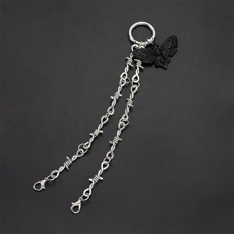 Gothic Skull Moth Metal Shoe Chain for Combat Boots – Punk Goth Street Style Jewelry Accessory