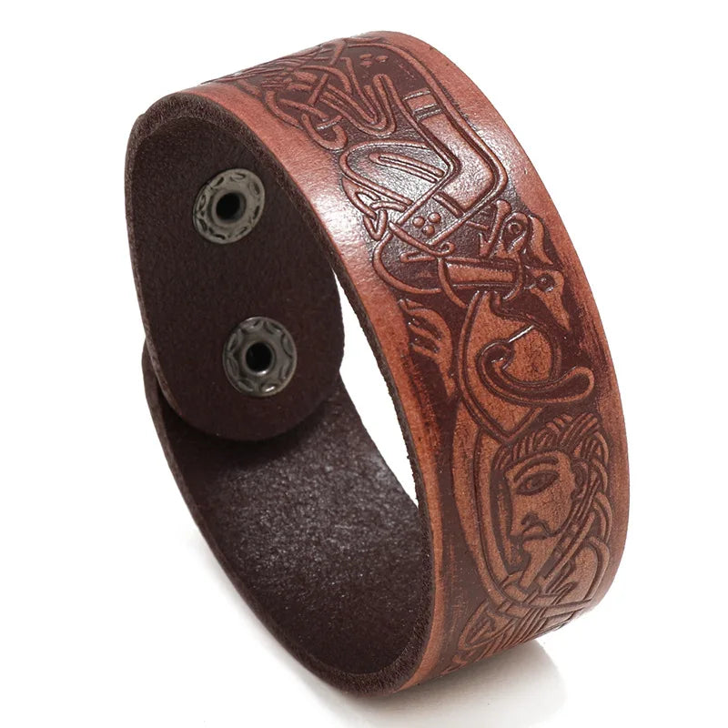 Retro Embossed Totem Cowhide Leather Wristband