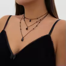 Black Emo Multi Layered Black Droplet Crystal Pendant Necklace Set Gothic Style Statement Jewelry