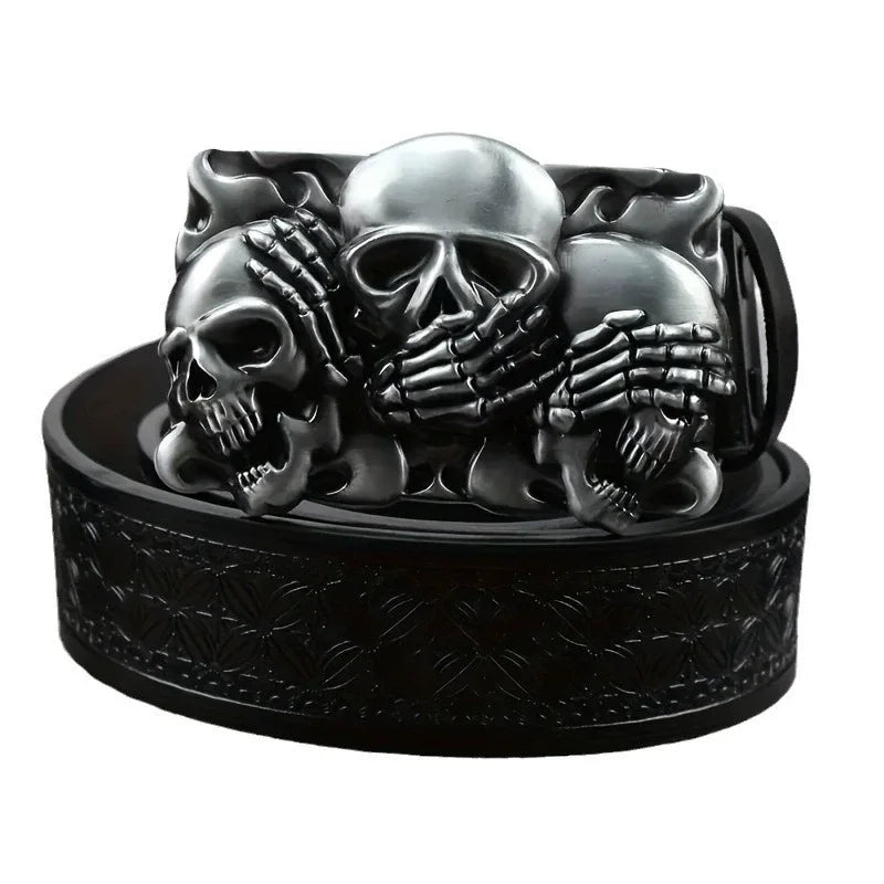 Western Cowboy Skull Belt 💀 | Retro Silver Plate Buckle,  – Trendy PU Leather