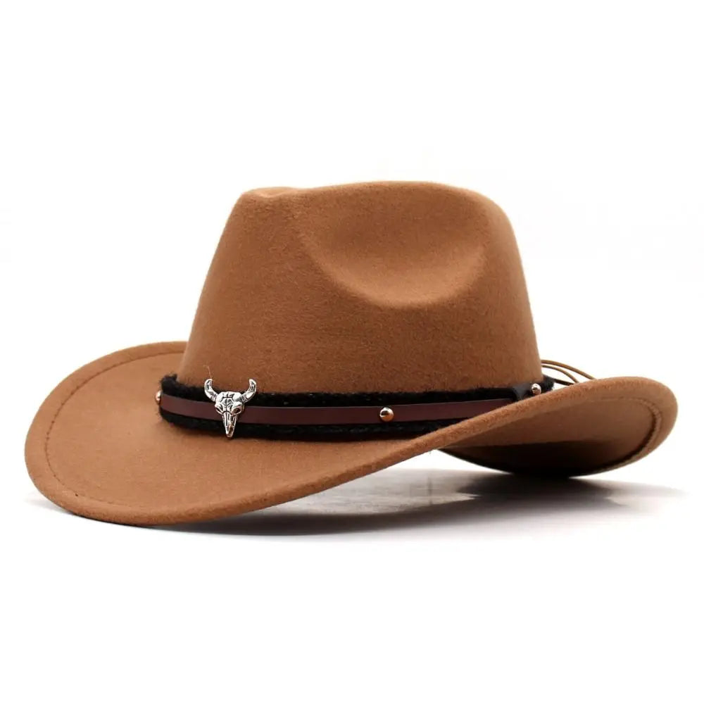 Western Cowboy Hat – Men’s Jazz Knight Felt Hat with Skull-Shaped Decoration, Ethnic Grassland Sombrero Style