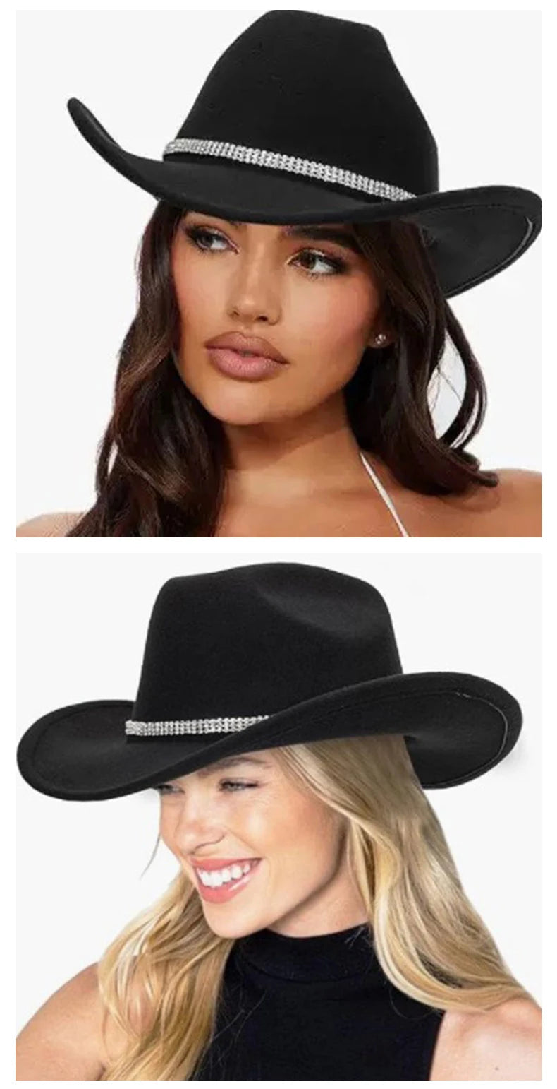 Classic Western Cowboy Hat – Unisex Cowgirl & Cowboy Hat with Sparkly Rhinestone Buckle Belt