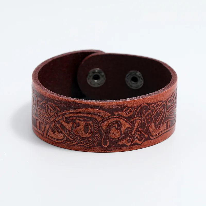 Retro Embossed Totem Cowhide Leather Wristband