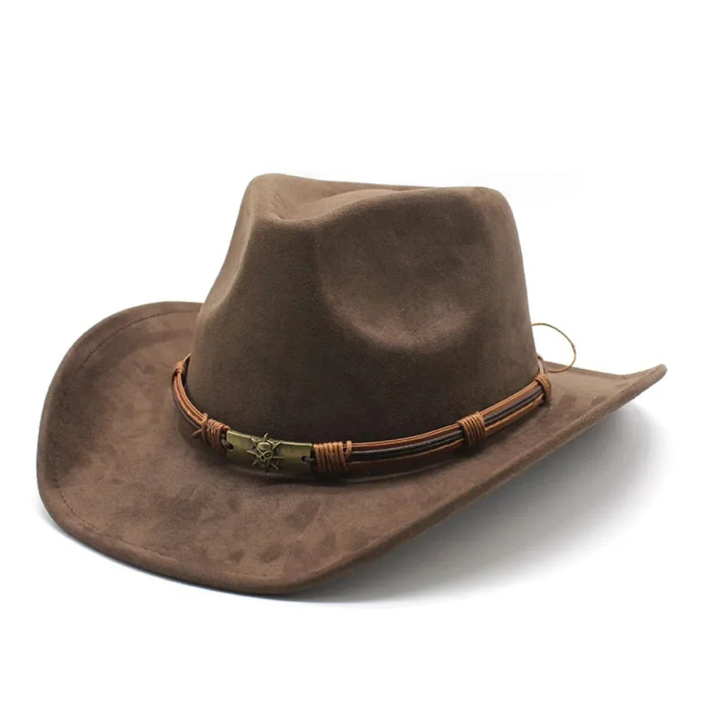 Western Cowboy Hat – Men’s Jazz Knight Felt Hat with Skull-Shaped Decoration, Ethnic Grassland Sombrero Style