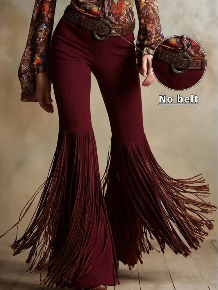 Women’s Retro Western Tassel Suede Pants