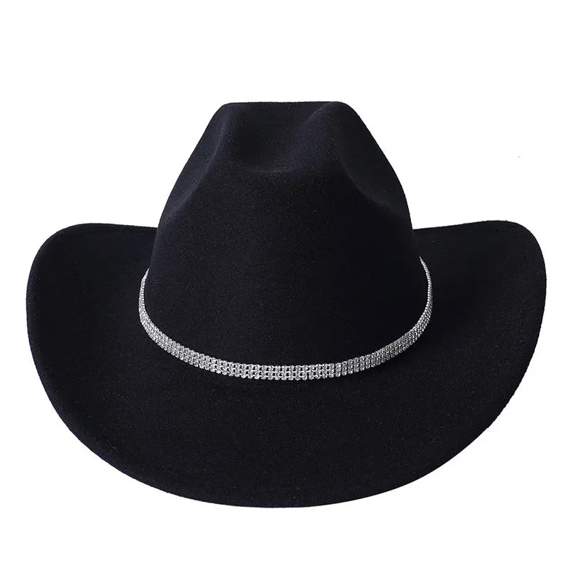 Classic Western Cowboy Hat – Unisex Cowgirl & Cowboy Hat with Sparkly Rhinestone Buckle Belt