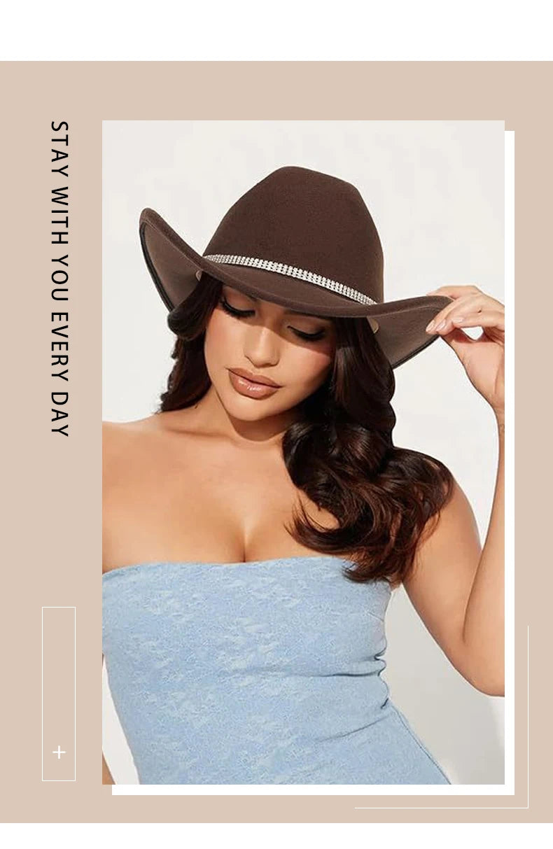 Classic Western Cowboy Hat – Unisex Cowgirl & Cowboy Hat with Sparkly Rhinestone Buckle Belt