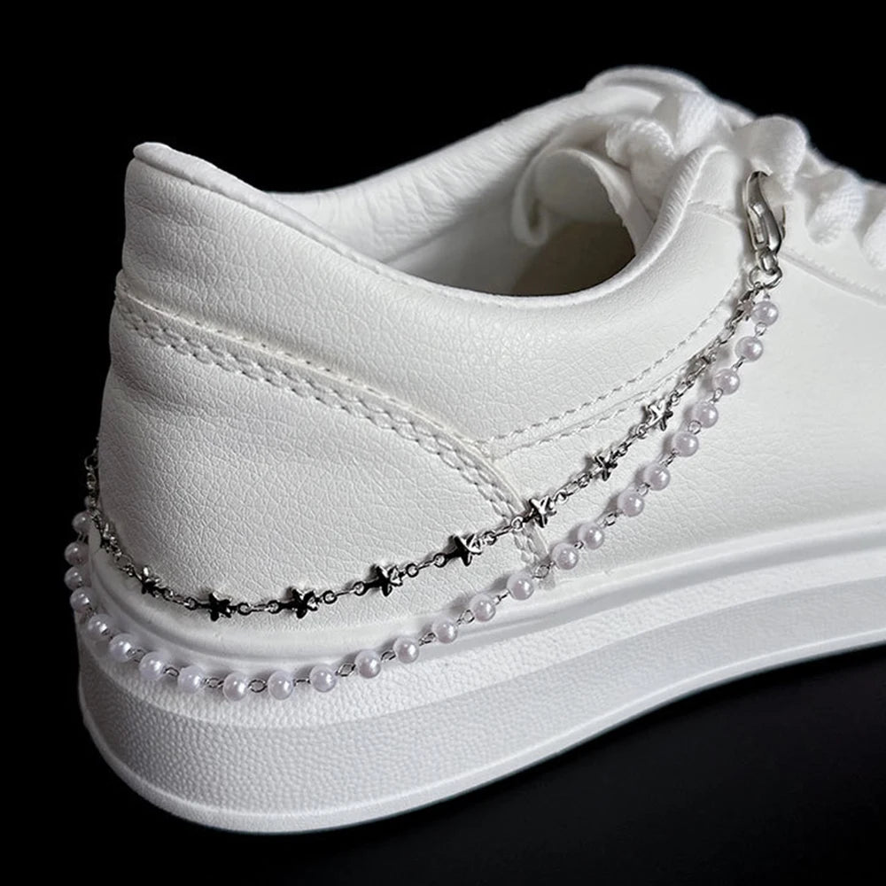 Metal Pearl Chain Canvas Shoes Buckles Charms For Trainers,shoes,boots And Crocs Gold Silver Detachable