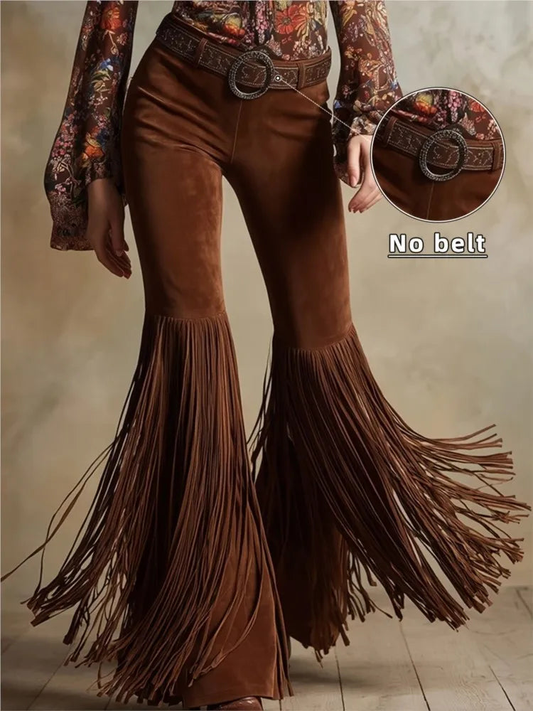 Women’s Retro Western Tassel Suede Pants