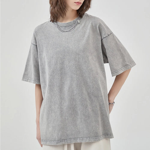 2026 Streetwear Vibes ✨ Washed Vintage Hip Hop & Punk T-Shirt for Women – Retro Acid Wash Cotton Top, Neutral Short Sleeve Style 🔥 #StreetStyle #PunkFashion