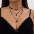 Black Emo Multi Layered Black Droplet Crystal Pendant Necklace Set Gothic Style Statement Jewelry
