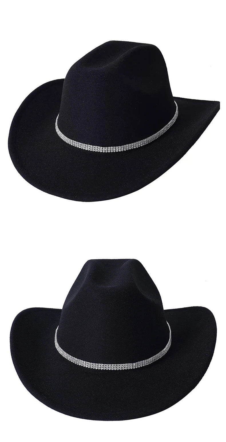 Classic Western Cowboy Hat – Unisex Cowgirl & Cowboy Hat with Sparkly Rhinestone Buckle Belt