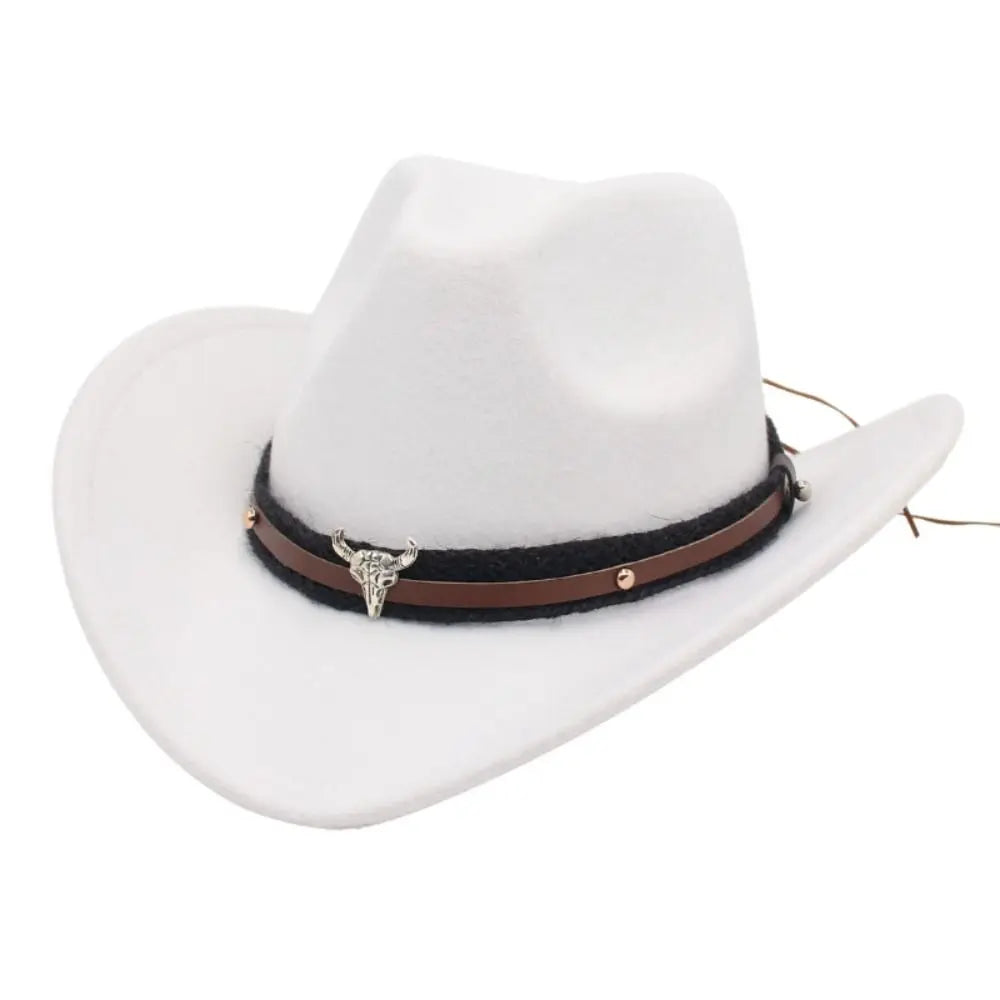 Western Cowboy Hat – Men’s Jazz Knight Felt Hat with Skull-Shaped Decoration, Ethnic Grassland Sombrero Style