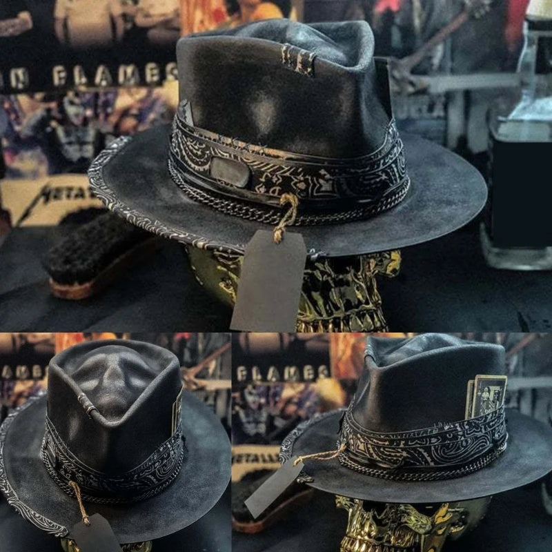 Black Gothic Cowboy Hat Unique Headwear Halloween Party Accessory Skull Cowboy Hat Spooky Headwear Festival Cowboy Caps Ornament