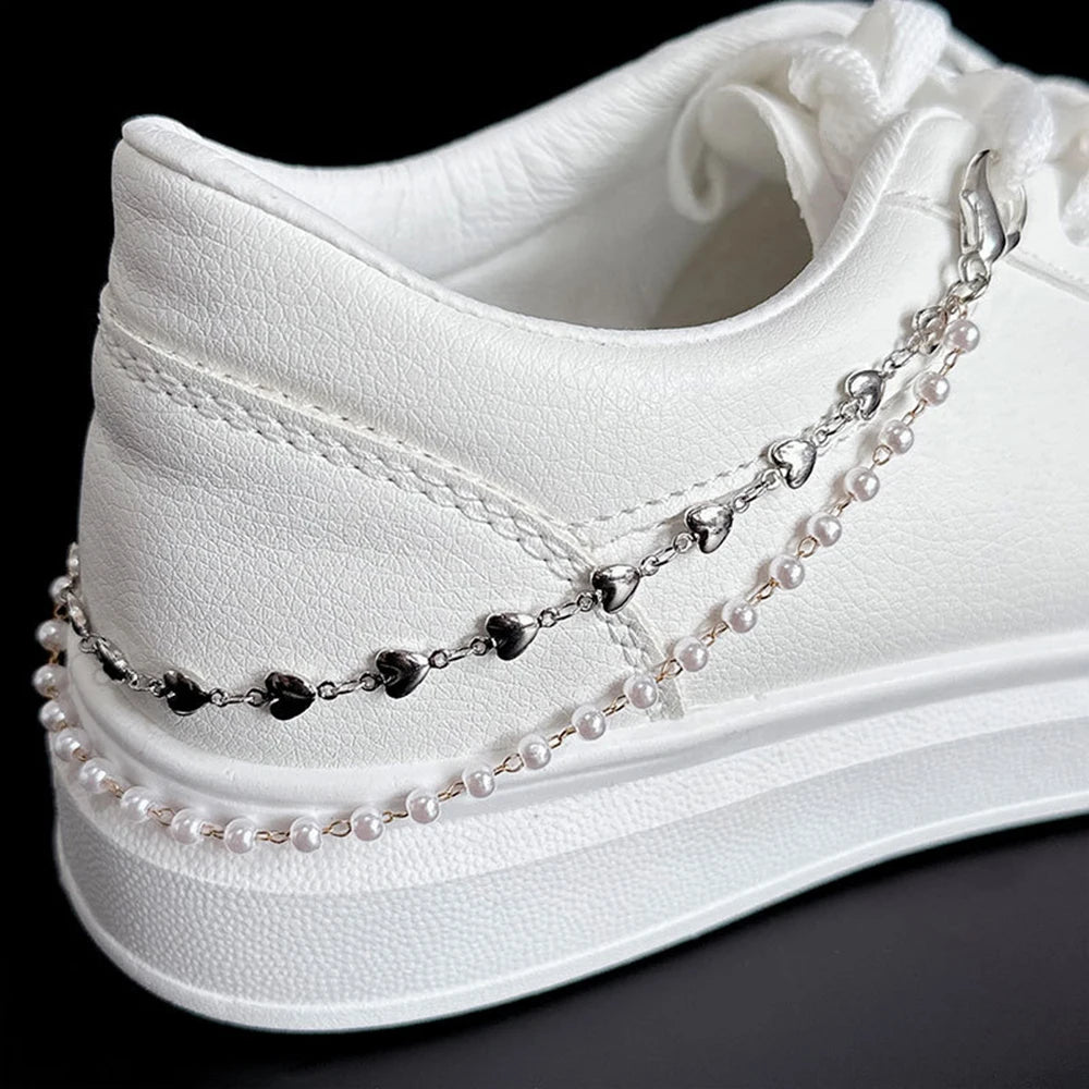 Metal Pearl Chain Canvas Shoes Buckles Charms For Trainers,shoes,boots And Crocs Gold Silver Detachable
