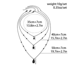 Black Emo Multi Layered Black Droplet Crystal Pendant Necklace Set Gothic Style Statement Jewelry