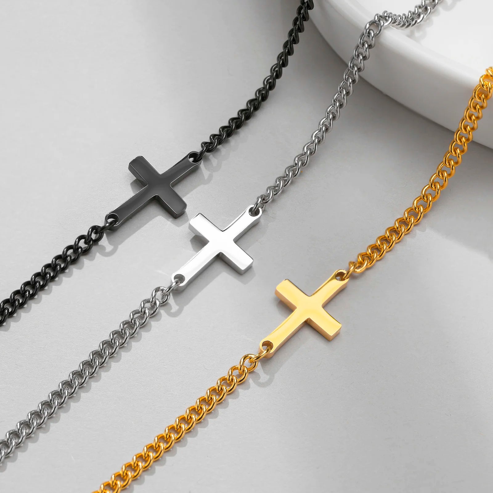 Stainless Steel Cross Bracelet Waterproof Fade Resistant Wristband