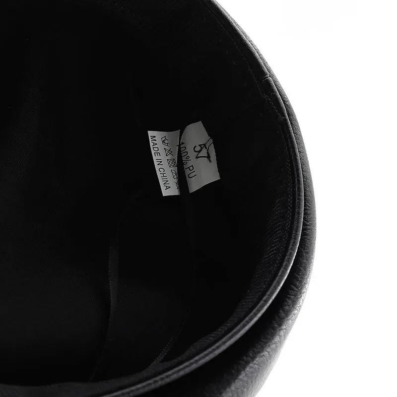 PU Leather Women Beret Punk Style Vintage Flat Top Military Cap Outdoor Casual Army Hat