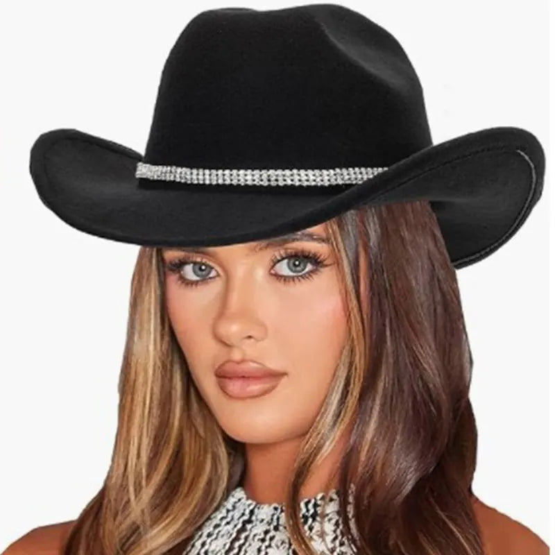 Classic Western Cowboy Hat – Unisex Cowgirl & Cowboy Hat with Sparkly Rhinestone Buckle Belt