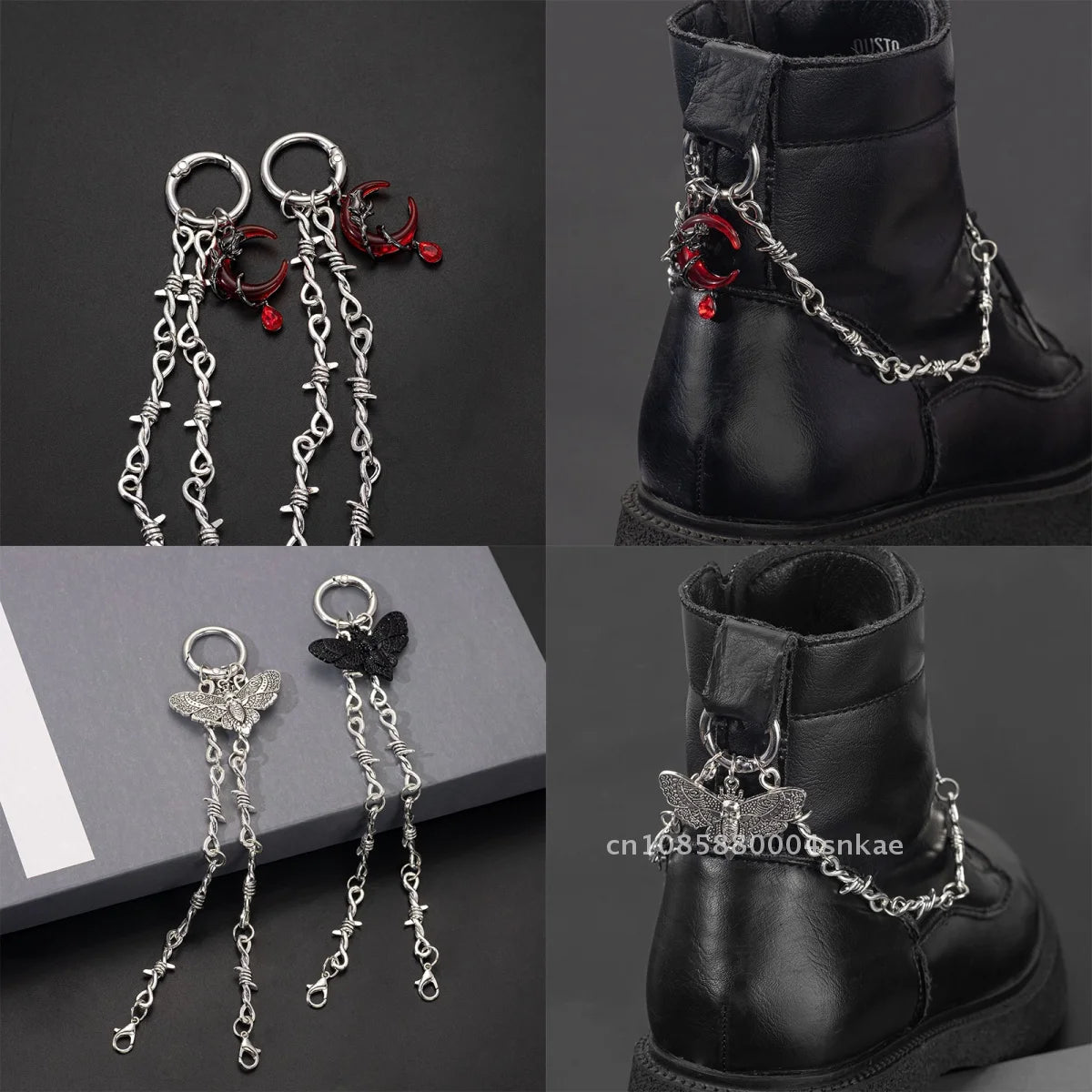 Gothic Skull Moth Metal Shoe Chain for Combat Boots – Punk Goth Street Style Jewelry Accessory