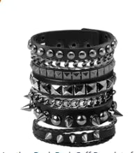 Vintage Leather Bracelet Punk Row Cuspidal Spikes Rivet Stud Wide Cuff PU Leather Punk Gothic Rock Unisex Accessory