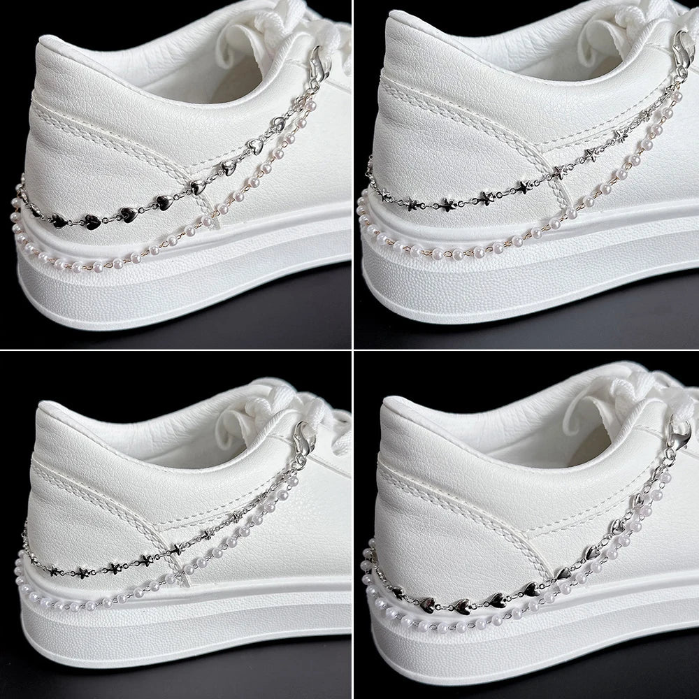 Metal Pearl Chain Canvas Shoes Buckles Charms For Trainers,shoes,boots And Crocs Gold Silver Detachable