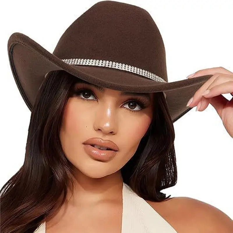 Classic Western Cowboy Hat – Unisex Cowgirl & Cowboy Hat with Sparkly Rhinestone Buckle Belt