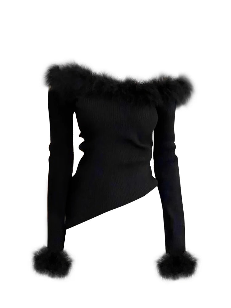 Dark & Chic Black Gothic Tee 🖤 Vintage Aesthetic Long Sleeve Asymmetrical Top, Emo Oversized Style ✨ #GothicFashion