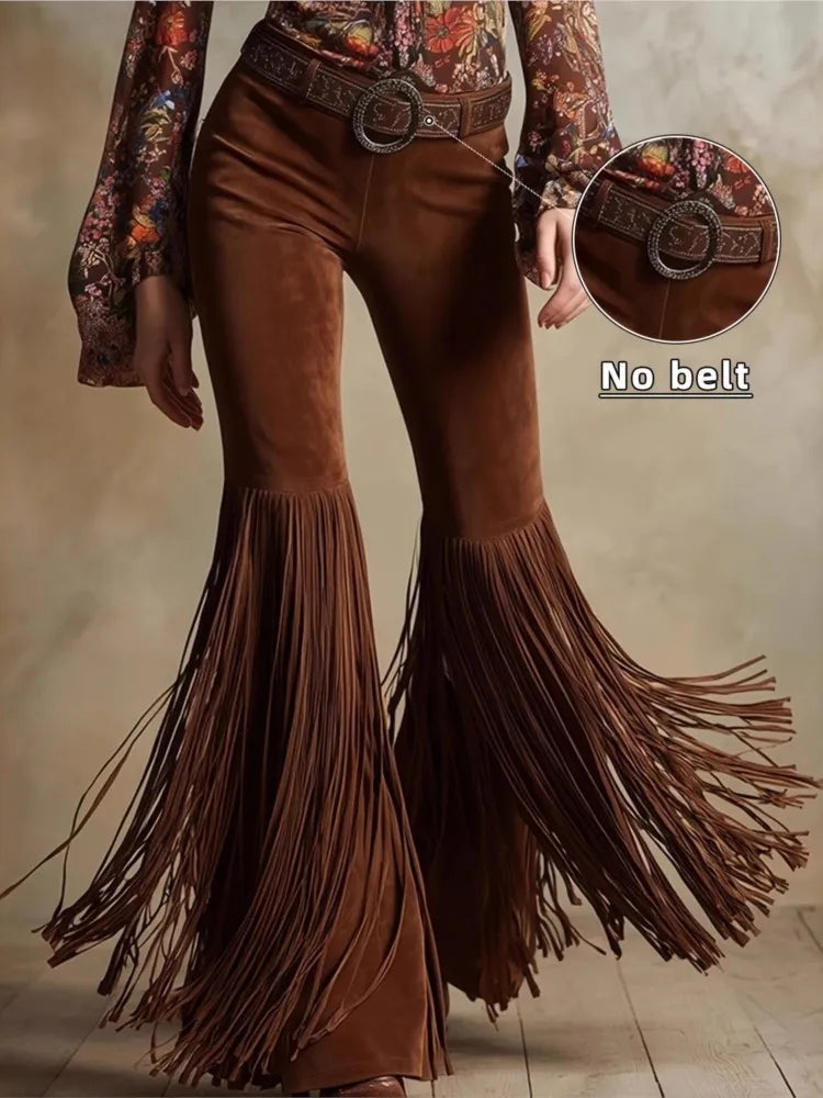 Women’s Retro Western Tassel Suede Pants