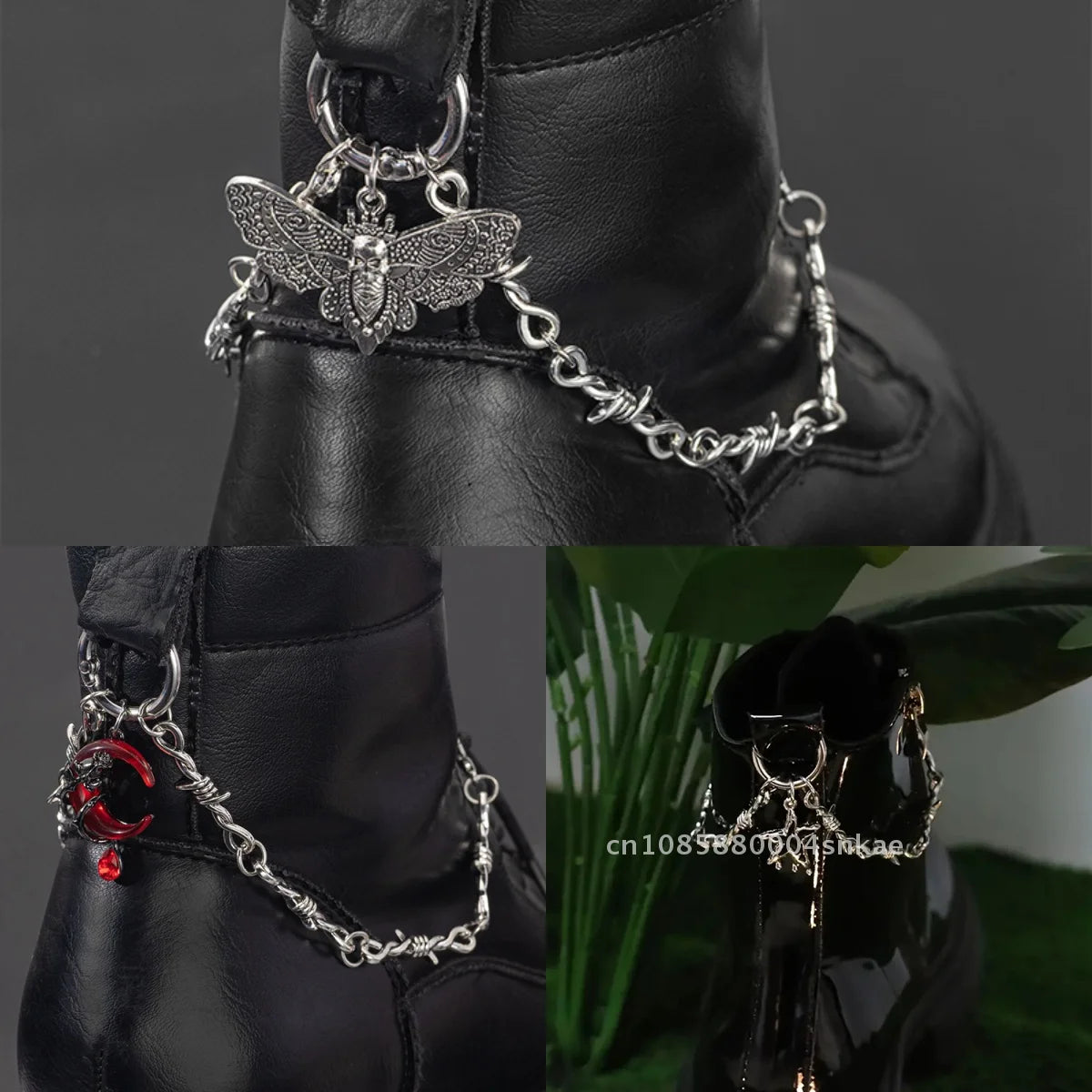 Gothic Skull Moth Metal Shoe Chain for Combat Boots – Punk Goth Street Style Jewelry Accessory