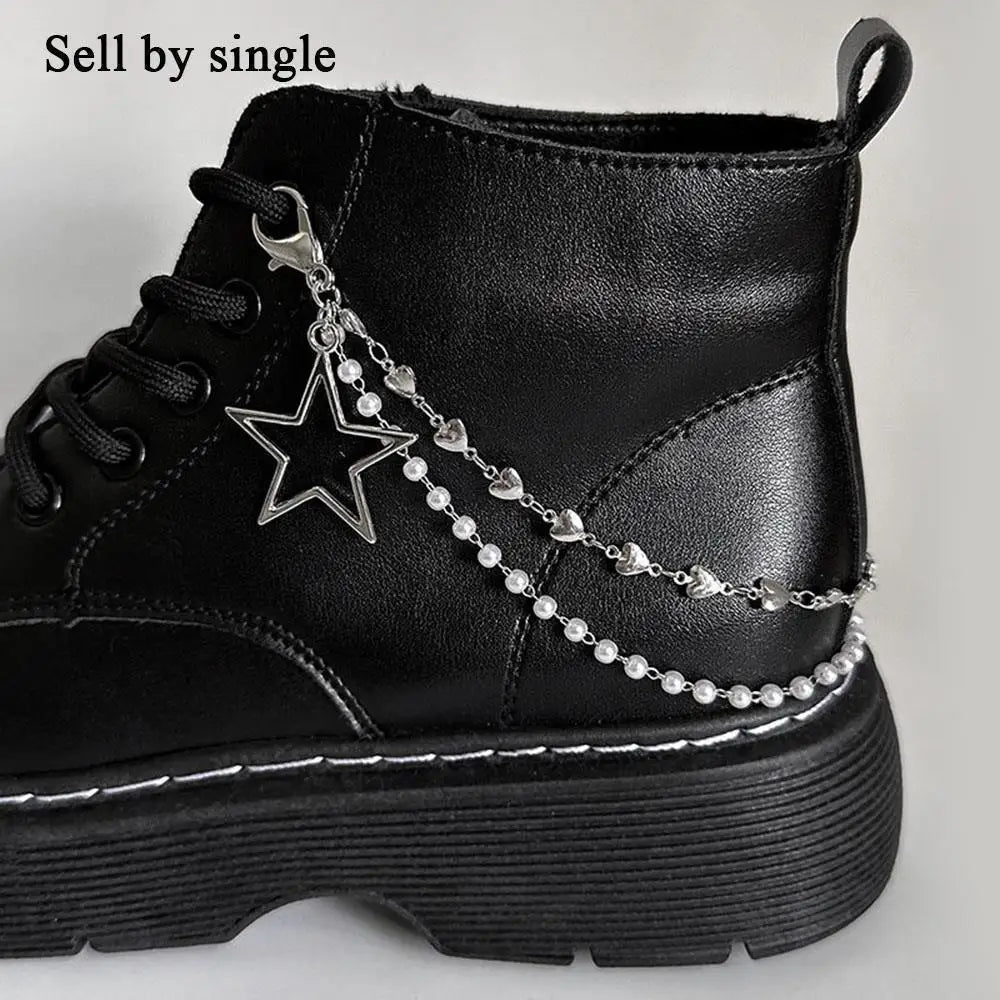Metal Pearl Chain Canvas Shoes Buckles Charms For Trainers,shoes,boots And Crocs Gold Silver Detachable