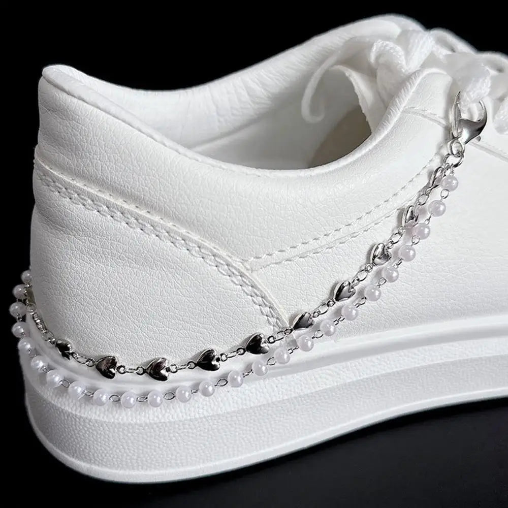 Metal Pearl Chain Canvas Shoes Buckles Charms For Trainers,shoes,boots And Crocs Gold Silver Detachable