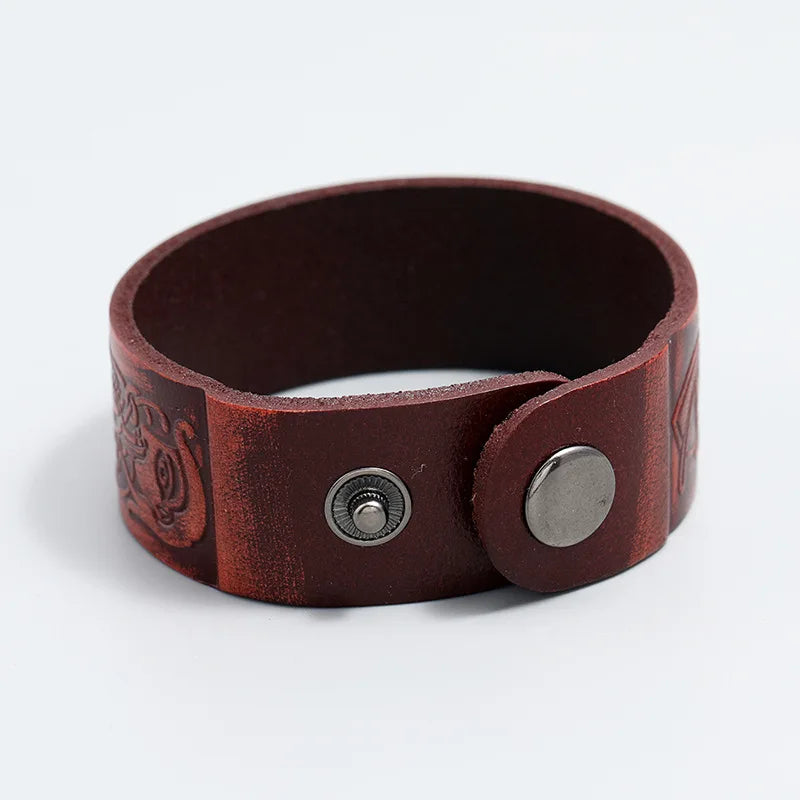 Retro Embossed Totem Cowhide Leather Wristband