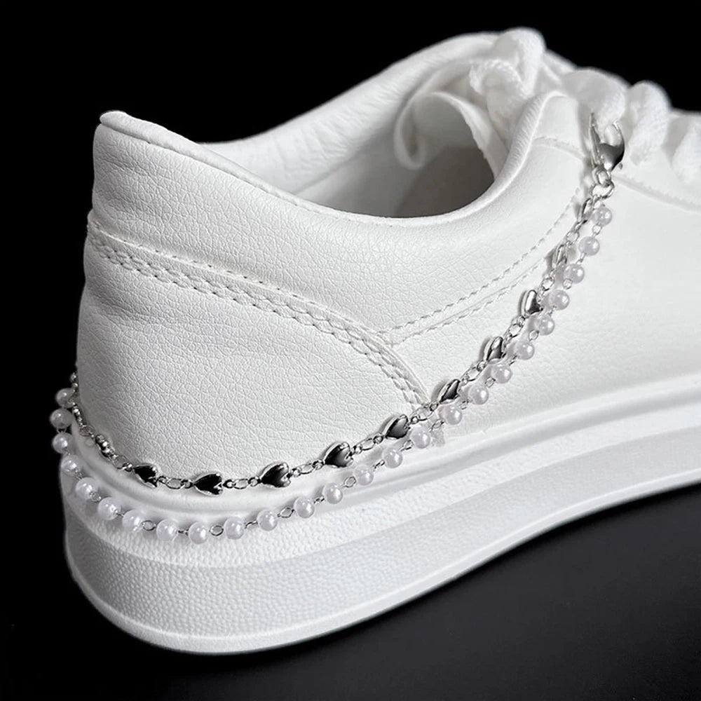 Metal Pearl Chain Canvas Shoes Buckles Charms For Trainers,shoes,boots And Crocs Gold Silver Detachable