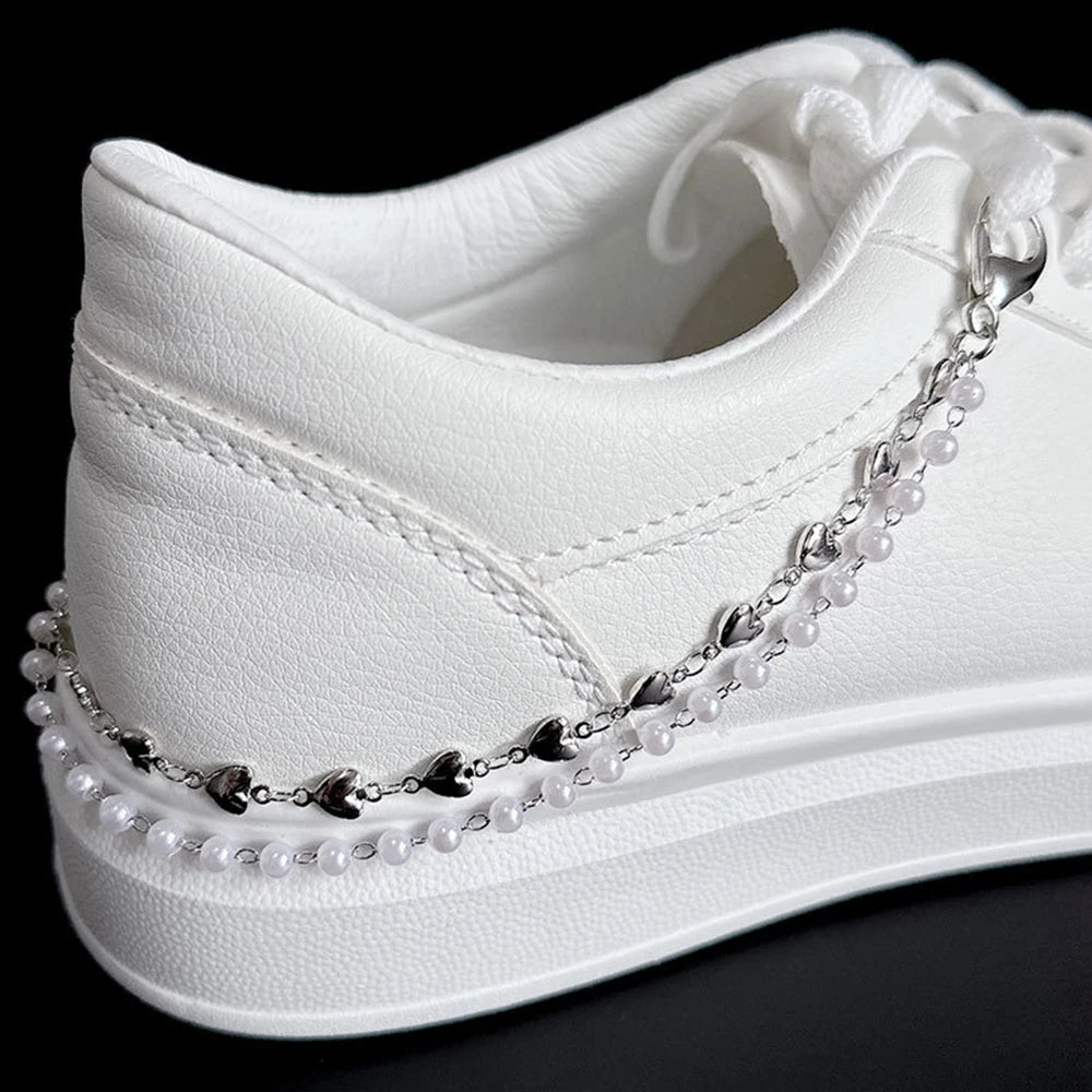 Metal Pearl Chain Canvas Shoes Buckles Charms For Trainers,shoes,boots And Crocs Gold Silver Detachable