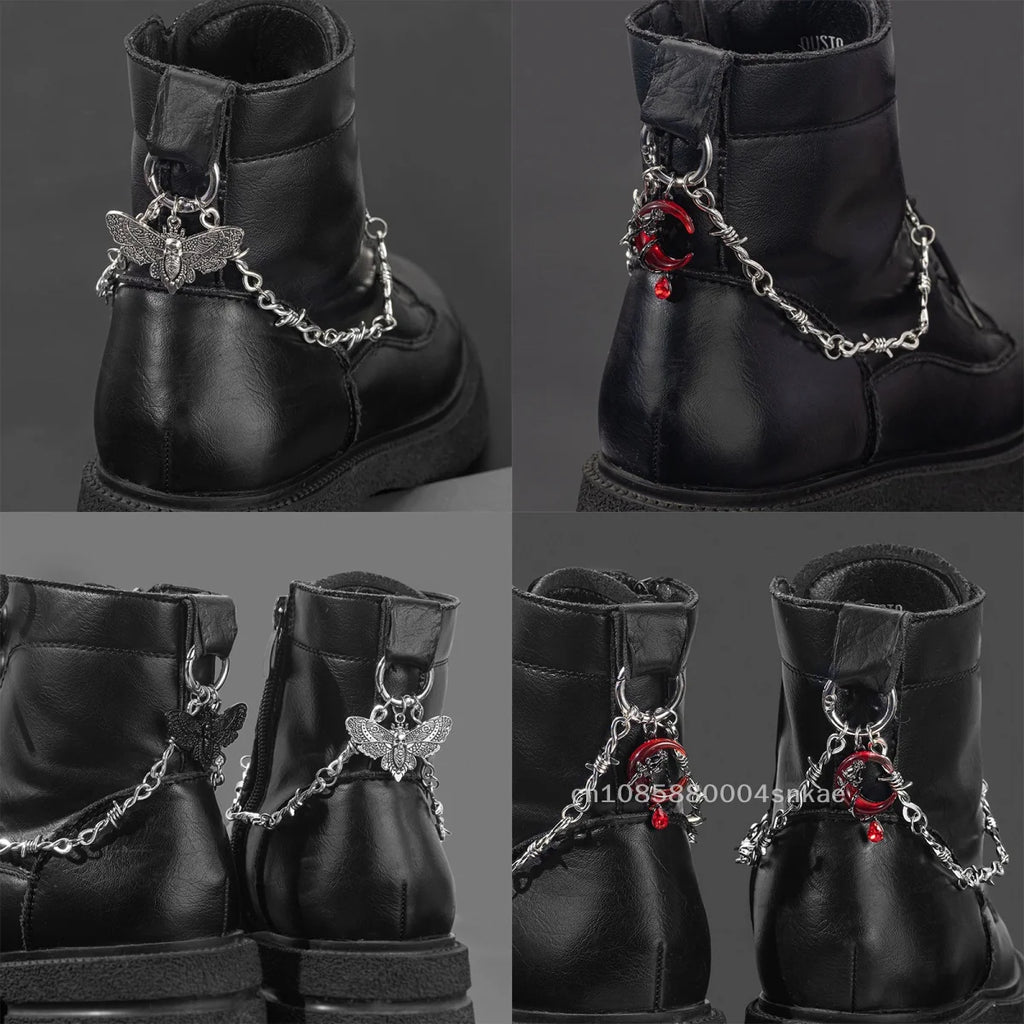 Gothic Skull Moth Metal Shoe Chain for Combat Boots – Punk Goth Street Style Jewelry Accessory