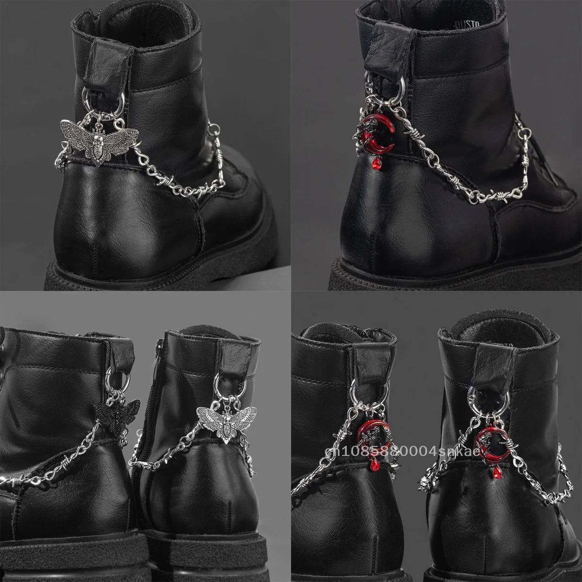 Gothic Skull Moth Metal Shoe Chain for Combat Boots – Punk Goth Street Style Jewelry Accessory