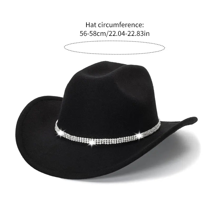 Classic Western Cowboy Hat – Unisex Cowgirl & Cowboy Hat with Sparkly Rhinestone Buckle Belt