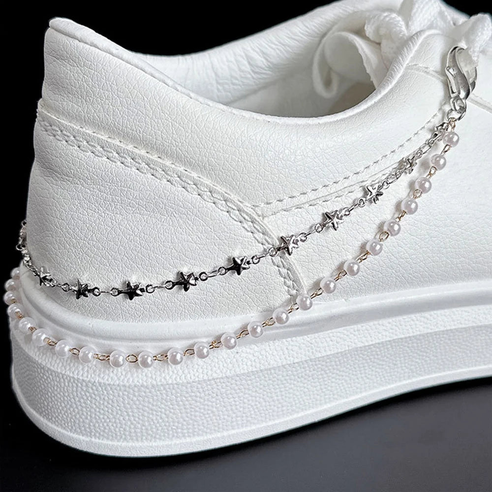 Metal Pearl Chain Canvas Shoes Buckles Charms For Trainers,shoes,boots And Crocs Gold Silver Detachable