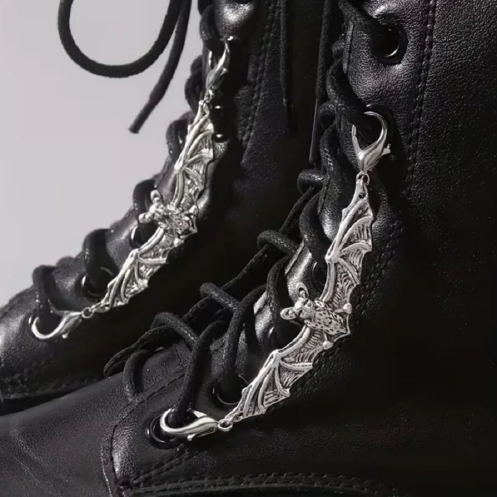 2Pcs Gothic Alloy Bat Shoe Lace Buckle Charms Set For Boots Sneakers High Tops DIY Accessory